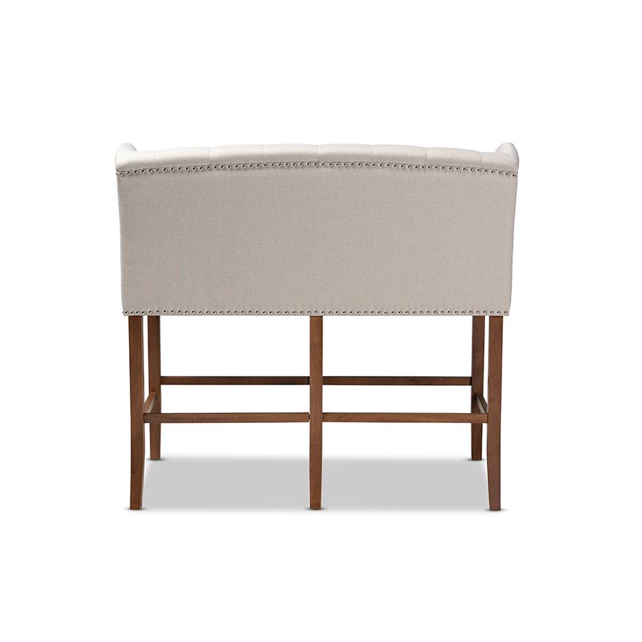 Baxton Studio Alira Modern and Contemporary Beige Fabric Upholstered Walnut Finished Wood Button Tufted Bar Stool Bench. Picture 5