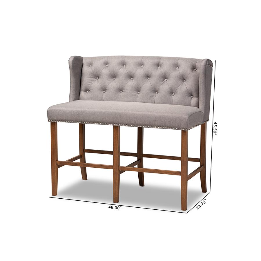 Baxton Studio Alira Modern and Contemporary Grey Fabric Upholstered Walnut Finished Wood Button Tufted Bar Stool Bench. Picture 11