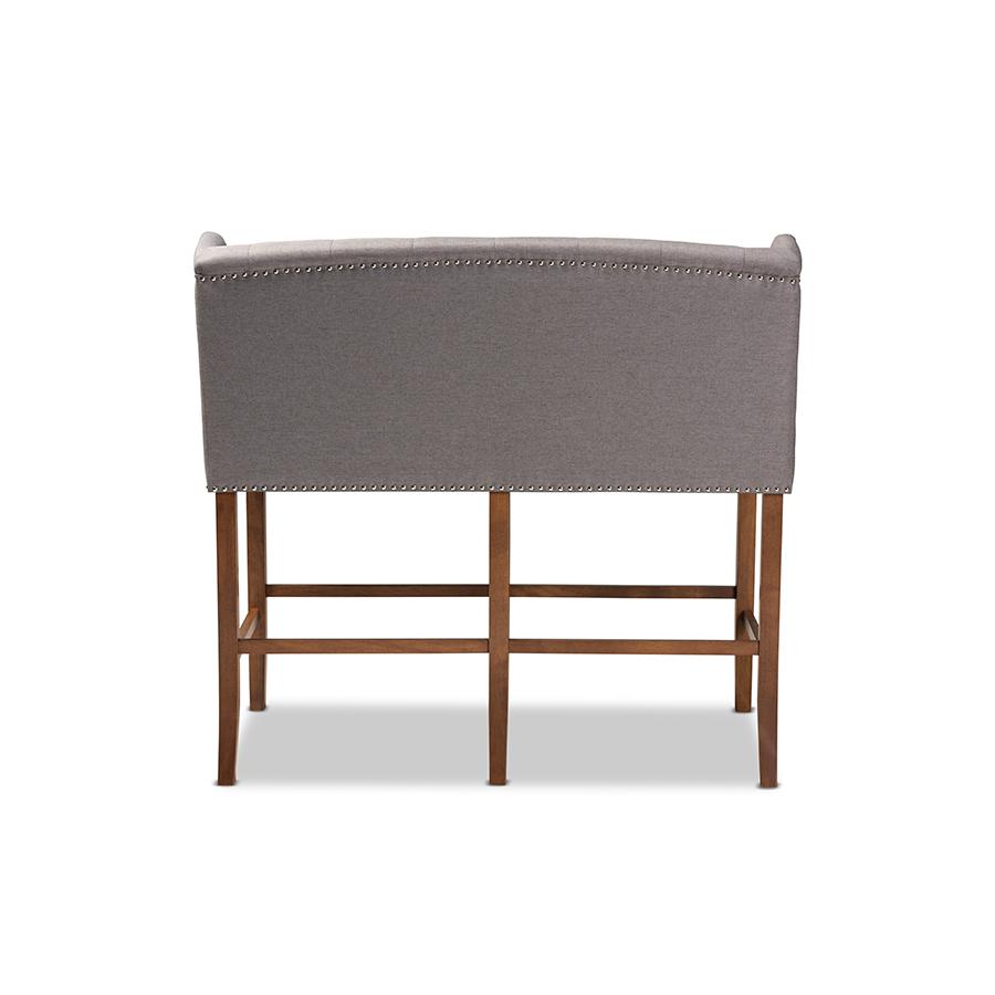 Baxton Studio Alira Modern and Contemporary Grey Fabric Upholstered Walnut Finished Wood Button Tufted Bar Stool Bench. Picture 5