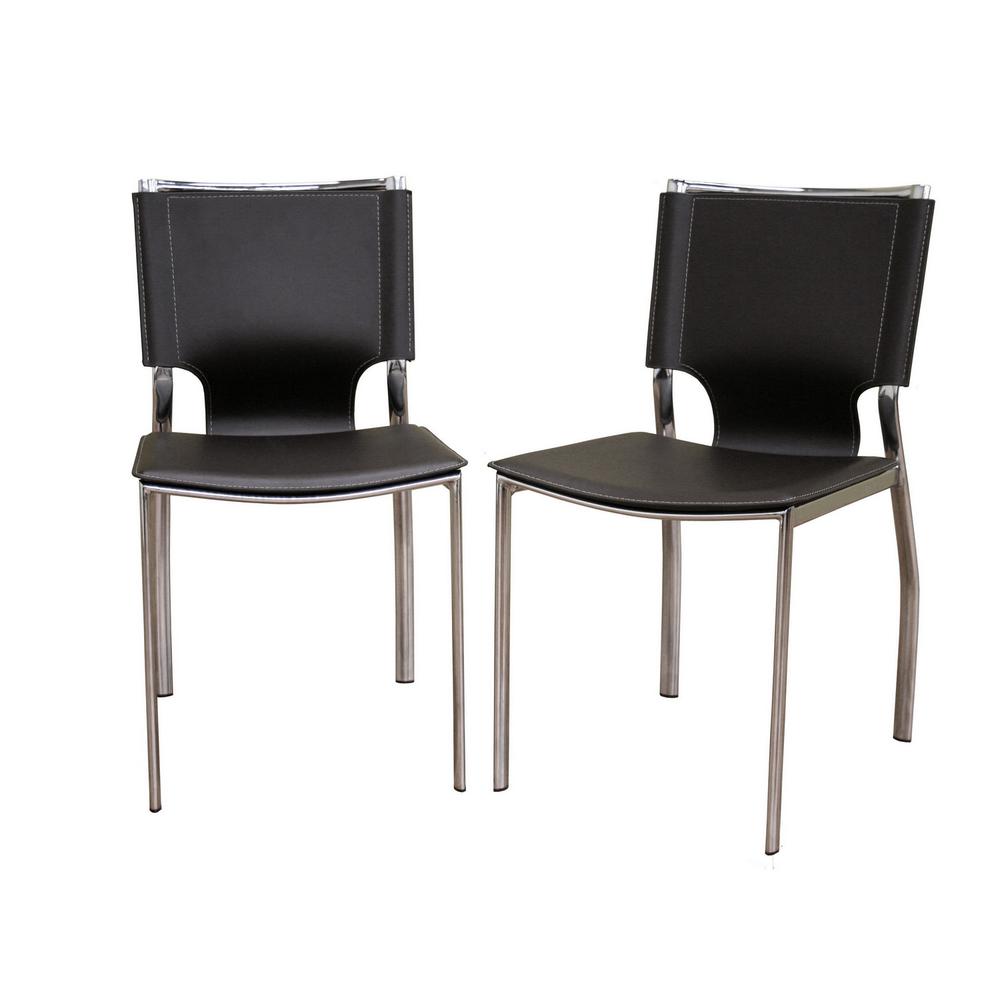 Baxton Studio Dark Brown Leather Dining Chair with Chrome Frame (Set of 2). Picture 2