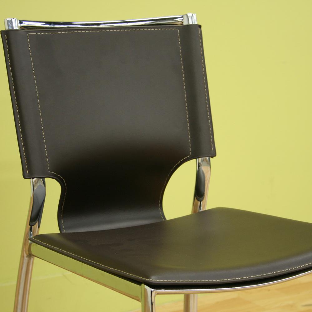 Dark Brown Leather Dining Chair with Chrome Frame. Picture 2