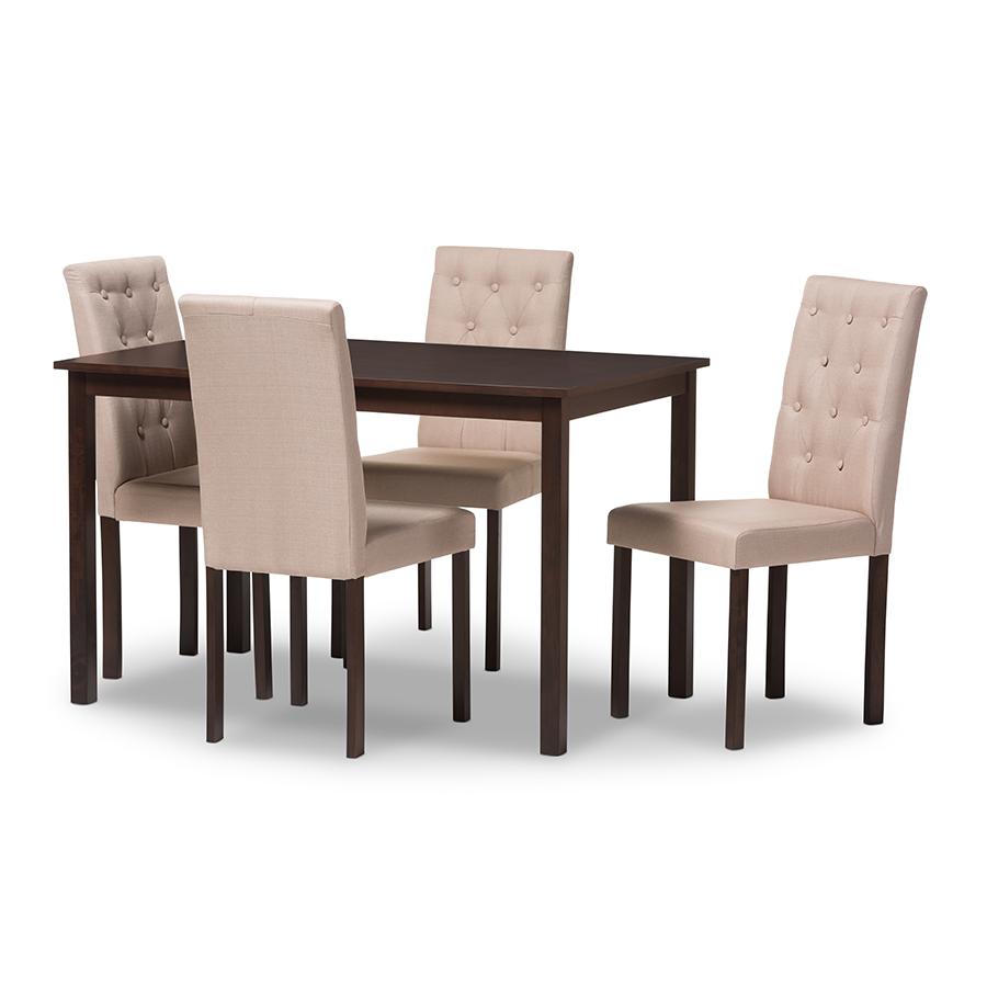 Gardner Modern and Contemporary 5-Piece Dark Brown Finished Beige Fabric Upholstered Dining Set. Picture 1