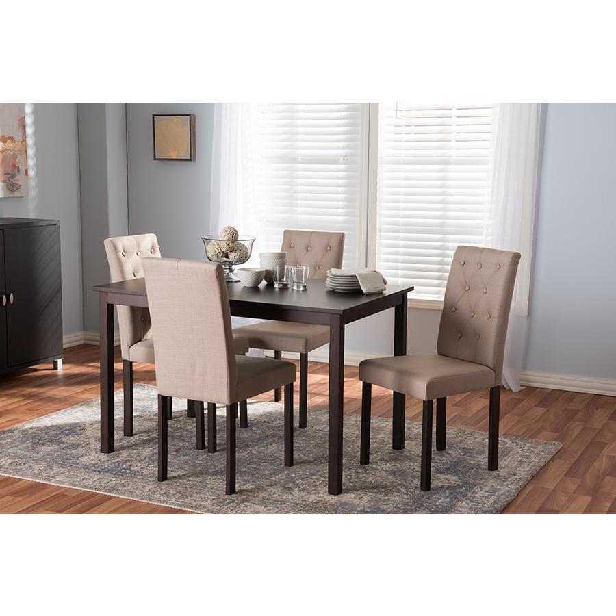 Gardner Modern and Contemporary 5-Piece Dark Brown Finished Beige Fabric Upholstered Dining Set. Picture 3