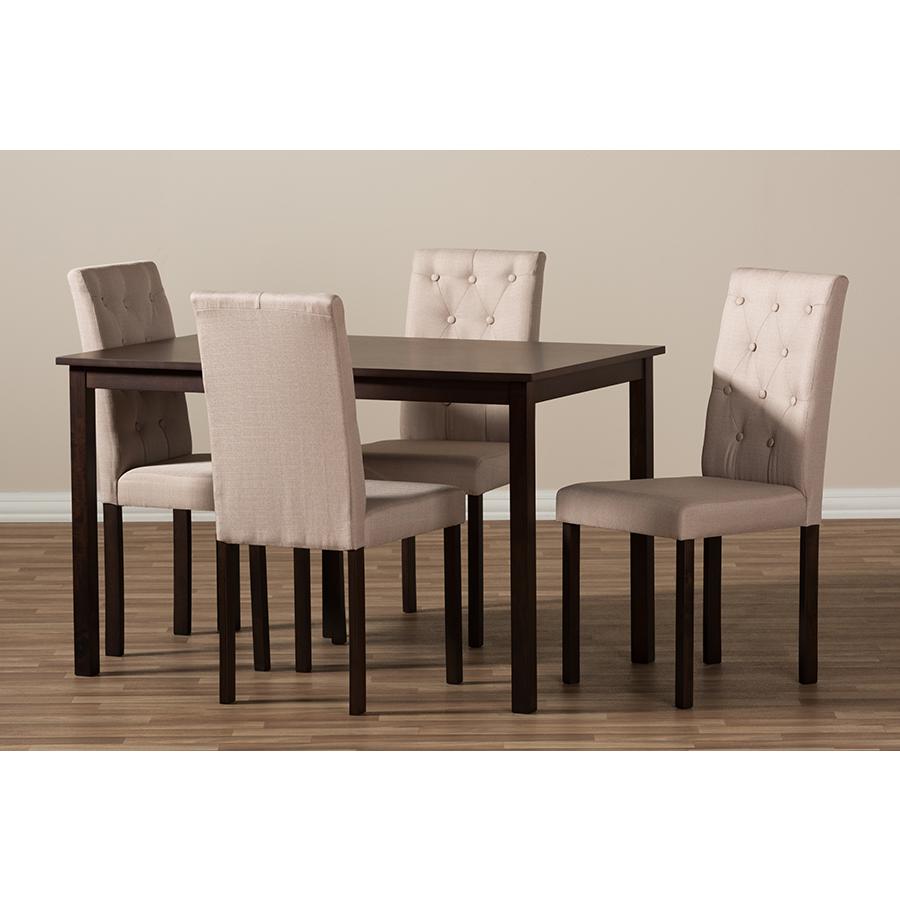 Gardner Modern and Contemporary 5-Piece Dark Brown Finished Beige Fabric Upholstered Dining Set. Picture 4