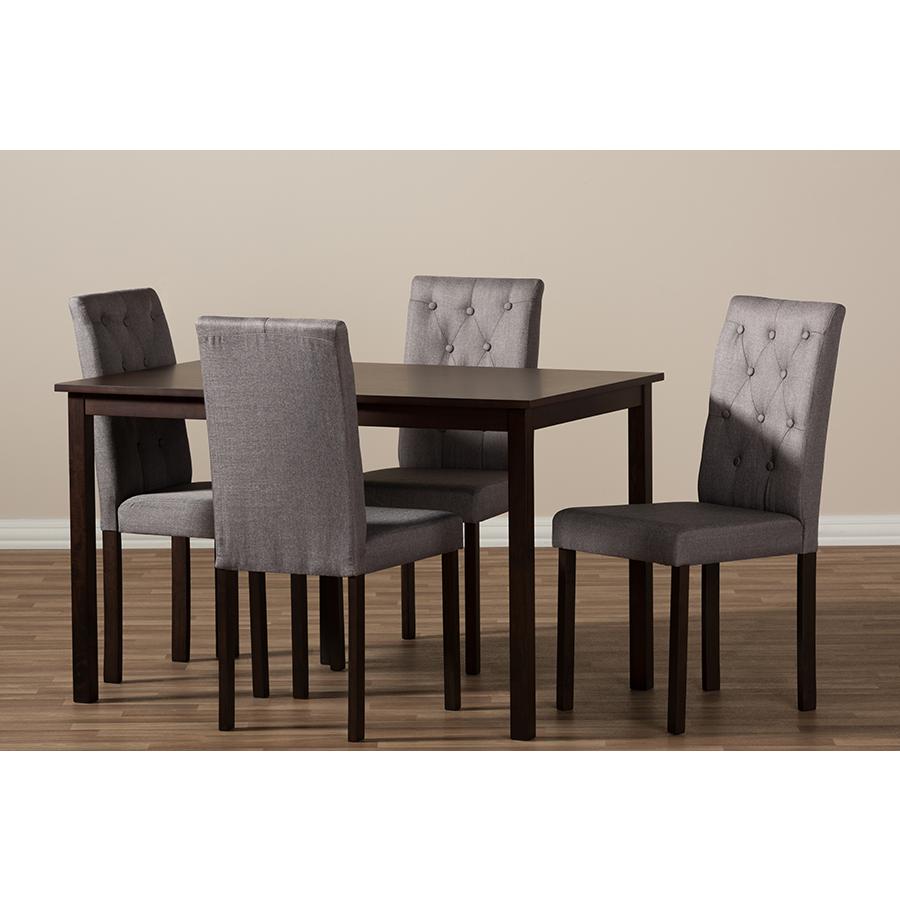 5-Piece Dark Brown Finished Grey Fabric Upholstered Dining Set. Picture 4