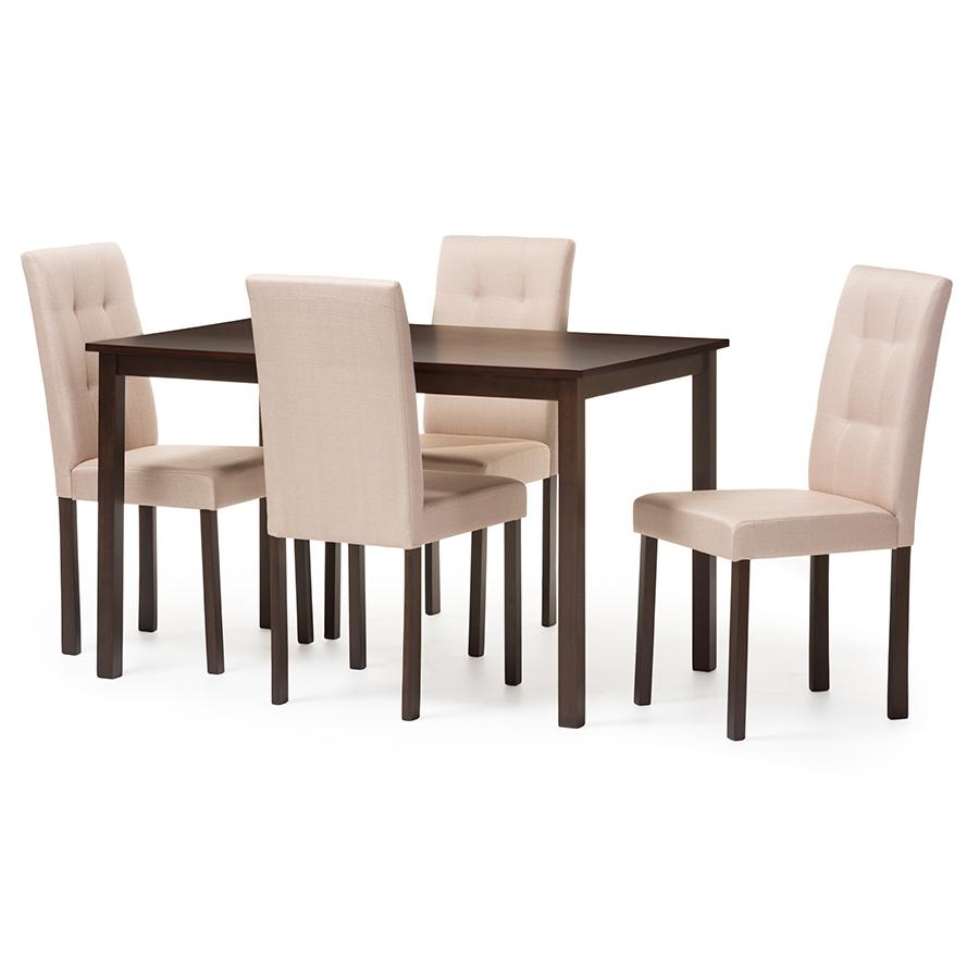 Andrew Modern and Contemporary 5-Piece Beige Fabric Upholstered Grid-tufting Dining Set Dark Brown/Beige. Picture 1