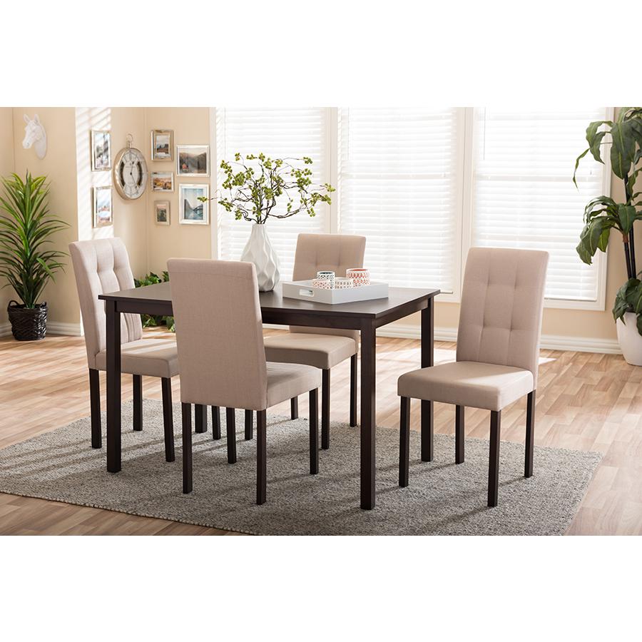Andrew Modern and Contemporary 5-Piece Beige Fabric Upholstered Grid-tufting Dining Set Dark Brown/Beige. Picture 2