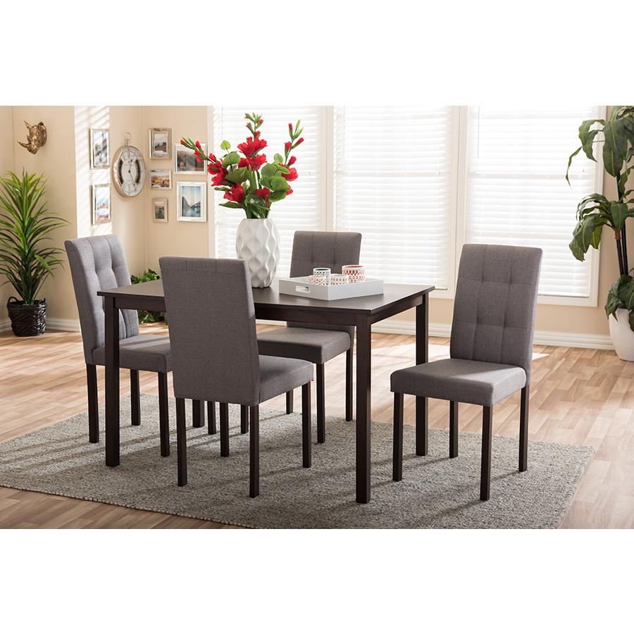 Andrew Modern and Contemporary 5-Piece Grey Fabric Upholstered Grid-tufting Dining Set Dark Brown/Grey. Picture 2