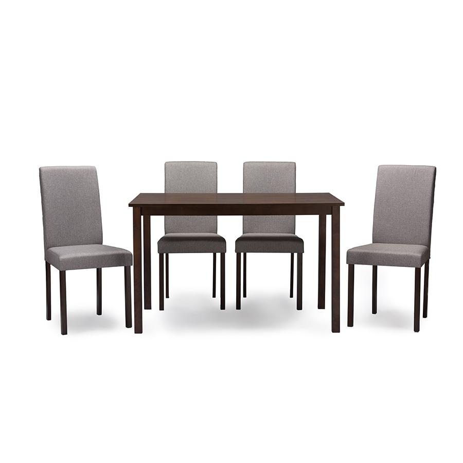 Andrew Contemporary Espresso Wood Grey Fabric 5PC Dining Set Dark Brown/Grey. The main picture.