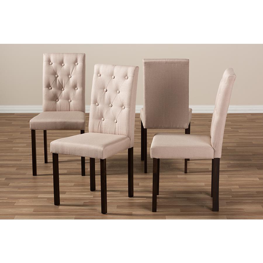 Dark Brown Finished Beige Fabric Upholstered Dining Chair (Set of 4). Picture 5