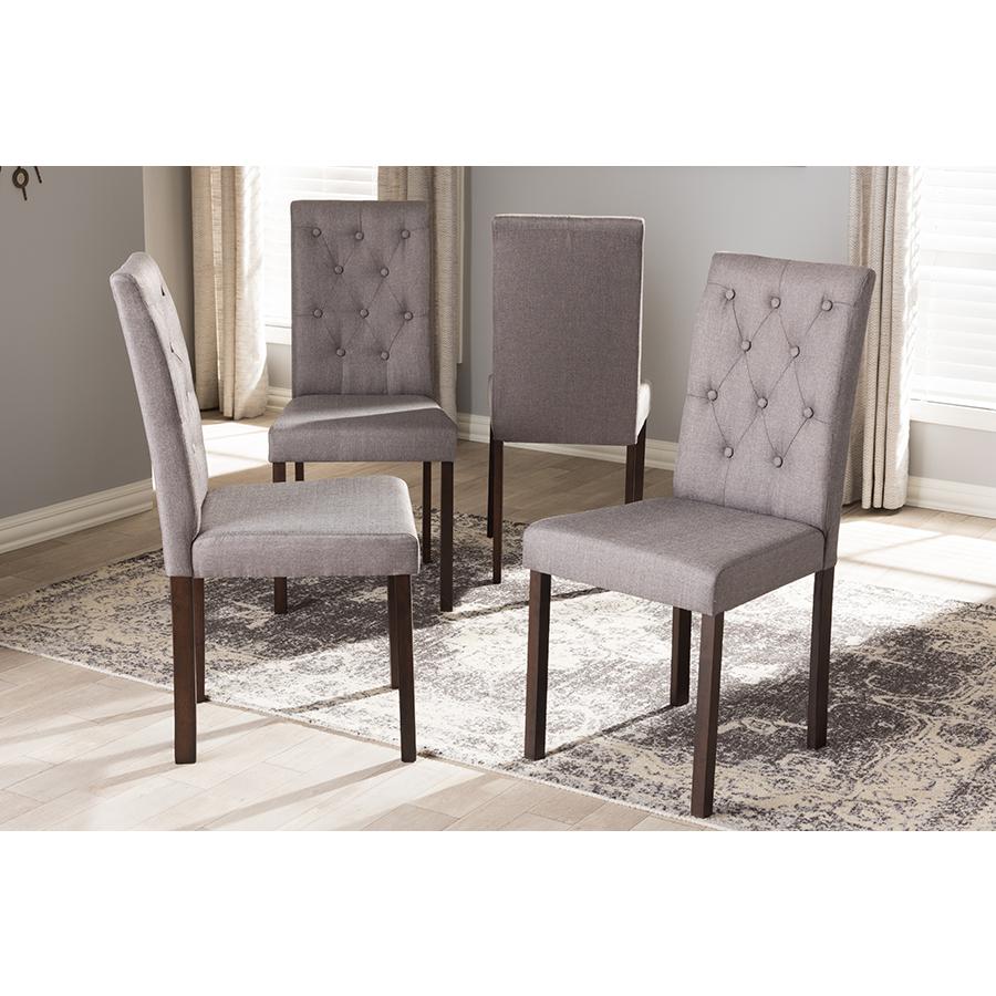 Dark Brown Finished Grey Fabric Upholstered Dining Chair (Set of 4). Picture 4