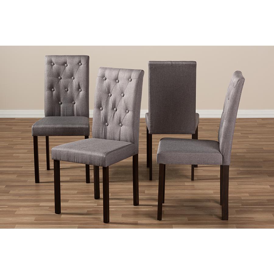 Dark Brown Finished Grey Fabric Upholstered Dining Chair (Set of 4). Picture 5