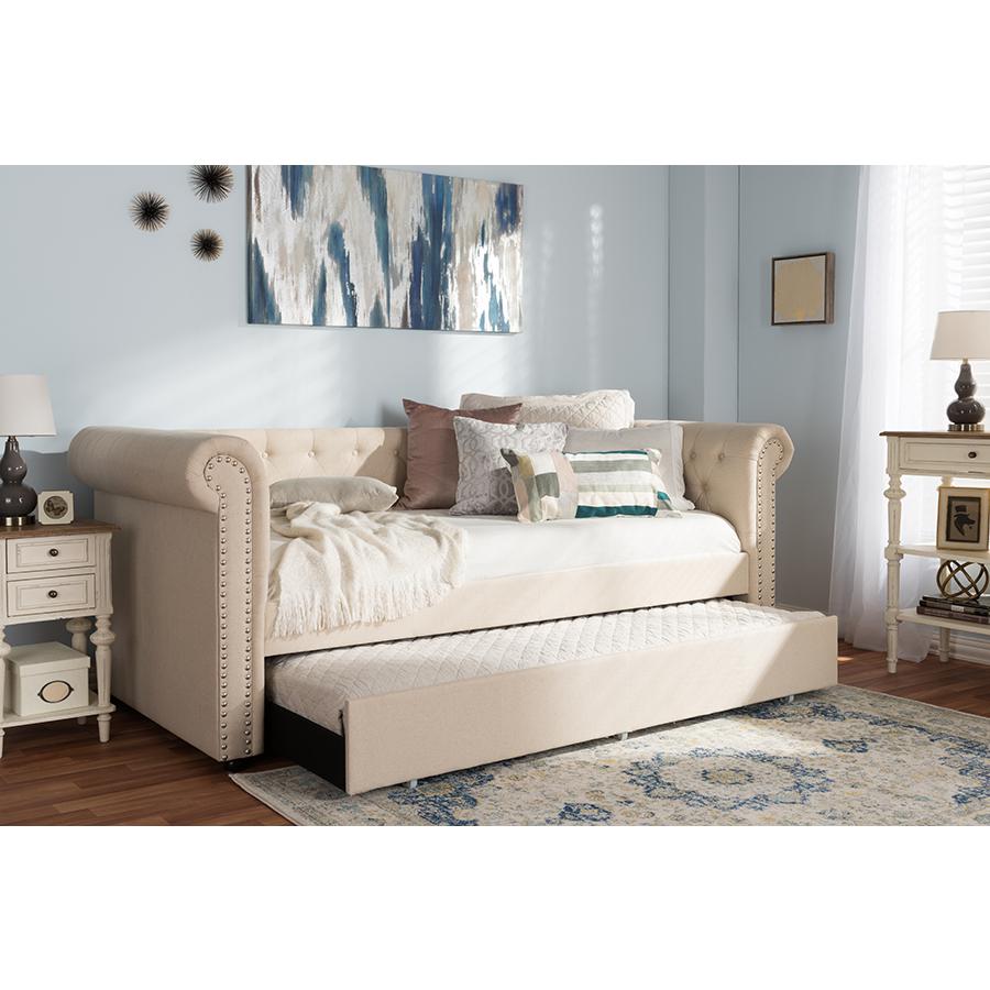 Baxton Studio Mabelle Modern and Contemporary Beige Fabric Trundle Daybed. Picture 10