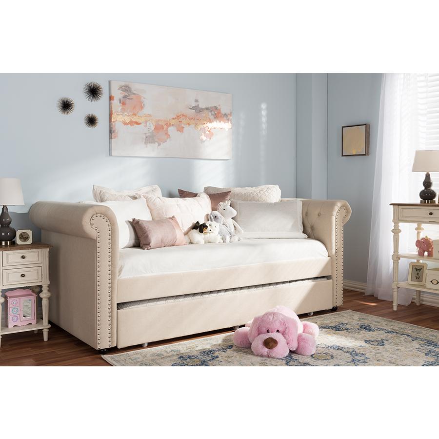 Baxton Studio Mabelle Modern and Contemporary Beige Fabric Trundle Daybed. Picture 11
