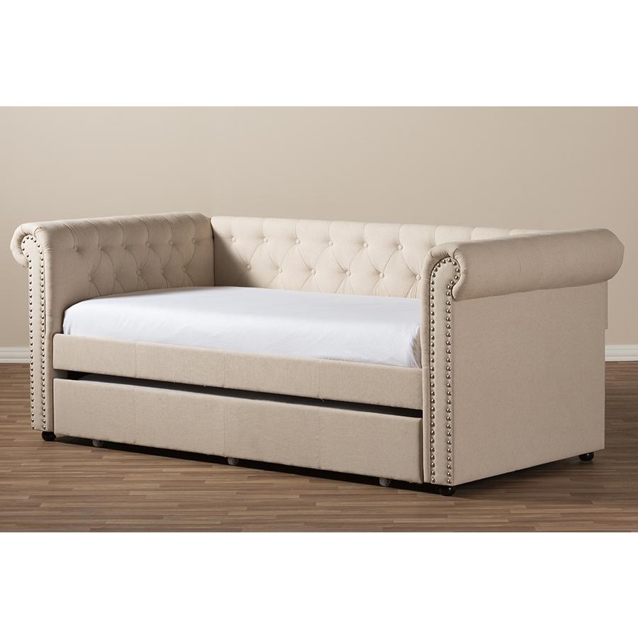Baxton Studio Mabelle Modern and Contemporary Beige Fabric Trundle Daybed. Picture 13