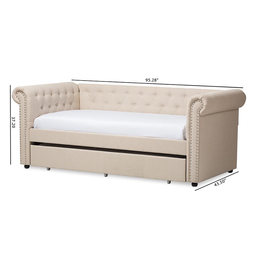 Baxton Studio Mabelle Modern and Contemporary Beige Fabric Trundle Daybed. Picture 14