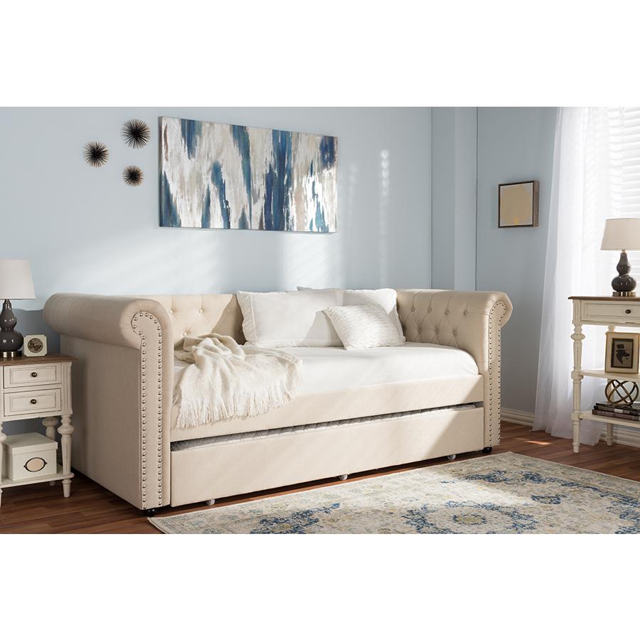 Baxton Studio Mabelle Modern and Contemporary Beige Fabric Trundle Daybed. Picture 9