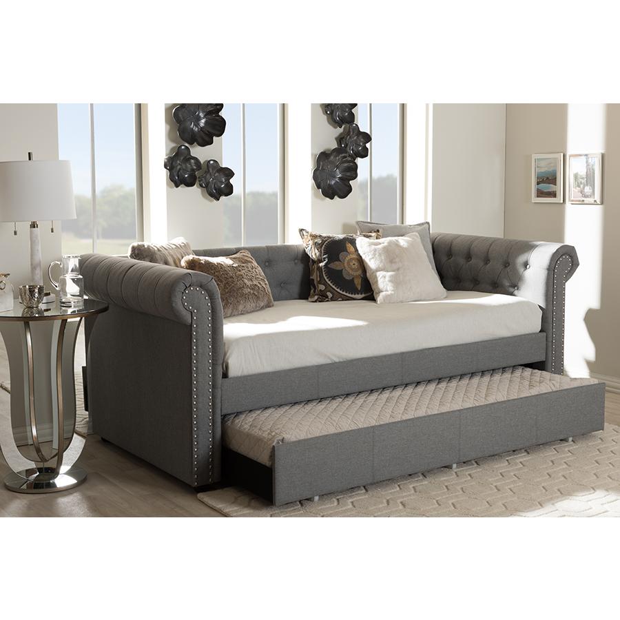 Baxton Studio Mabelle Modern and Contemporary Grey Fabric Trundle Daybed. Picture 10