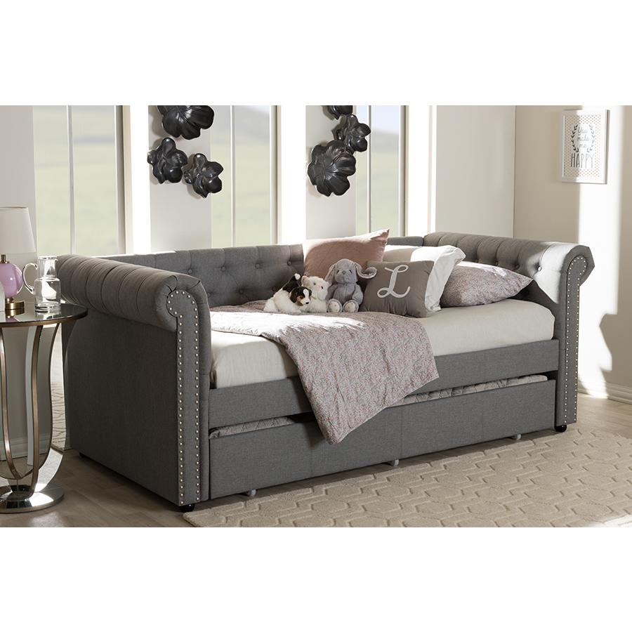 Baxton Studio Mabelle Modern and Contemporary Grey Fabric Trundle Daybed. Picture 11