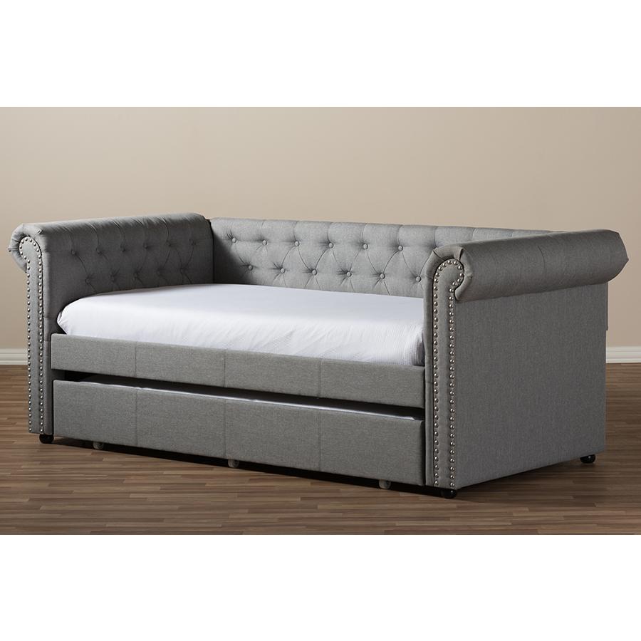 Baxton Studio Mabelle Modern and Contemporary Grey Fabric Trundle Daybed. Picture 13