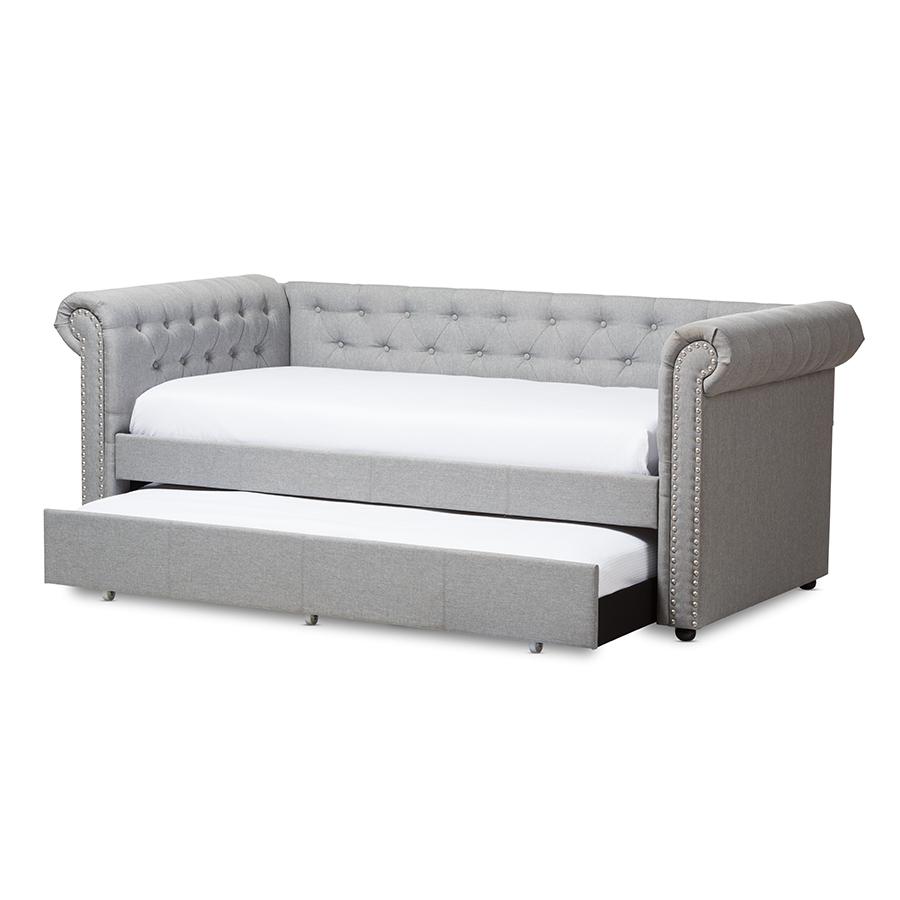 Grey Fabric Trundle Daybed. Picture 2