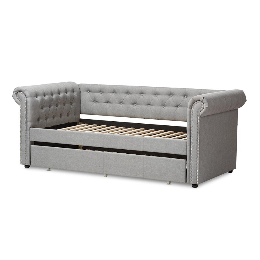 Baxton Studio Mabelle Modern and Contemporary Grey Fabric Trundle Daybed. Picture 4