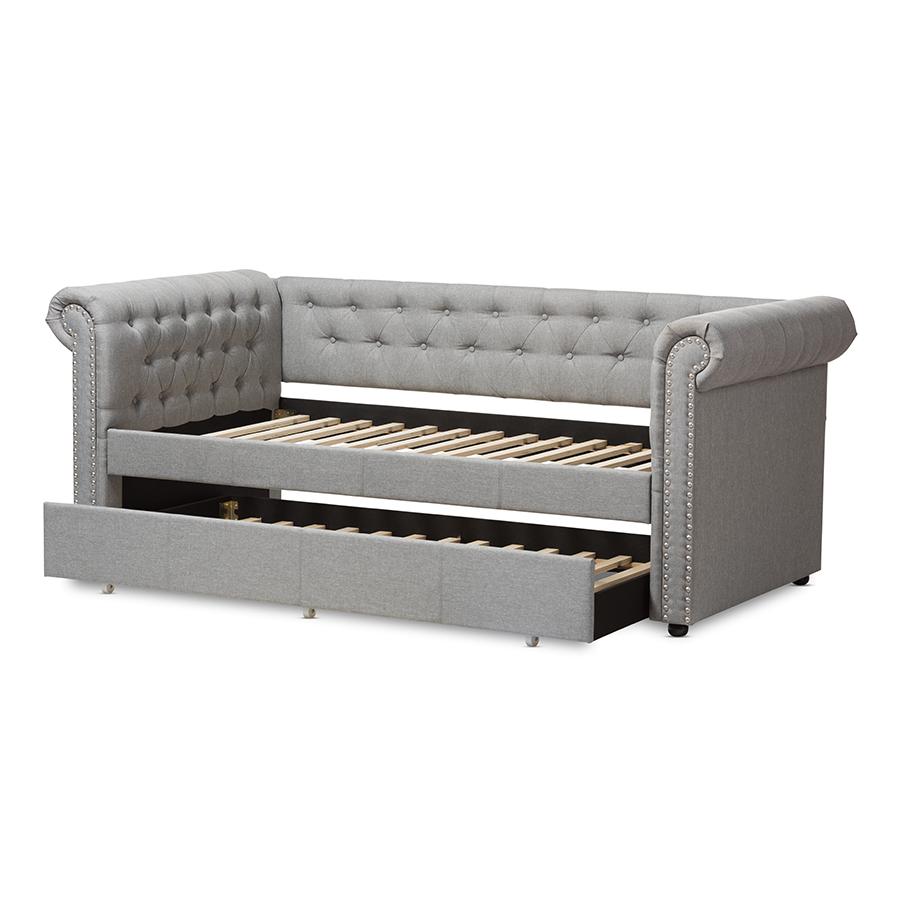 Grey Fabric Trundle Daybed. Picture 5