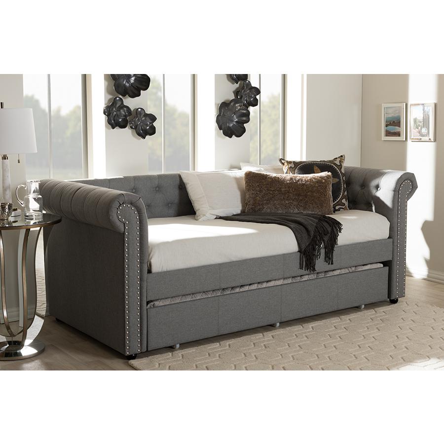 Baxton Studio Mabelle Modern and Contemporary Grey Fabric Trundle Daybed. Picture 9
