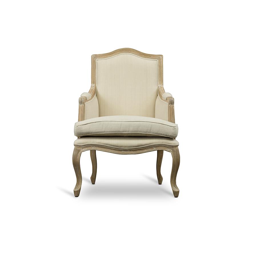 Nivernais Wood Traditional French Accent Chair Beige/Light Brown. Picture 2