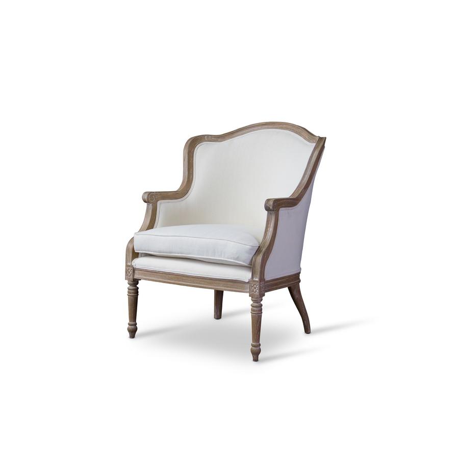 Charlemagne Traditional French Accent Chair—Oak White. Picture 1