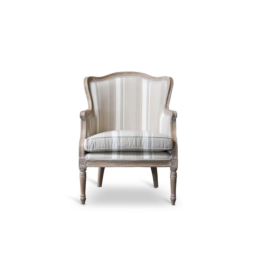 Charlemagne Traditional French Accent Chair—Oak (Brown Stripe) Beige. Picture 2