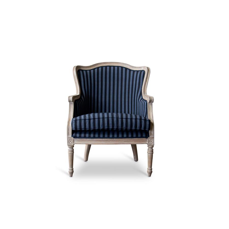Baxton Studio Charlemagne Traditional French Black and Grey Striped Accent Chair. Picture 1
