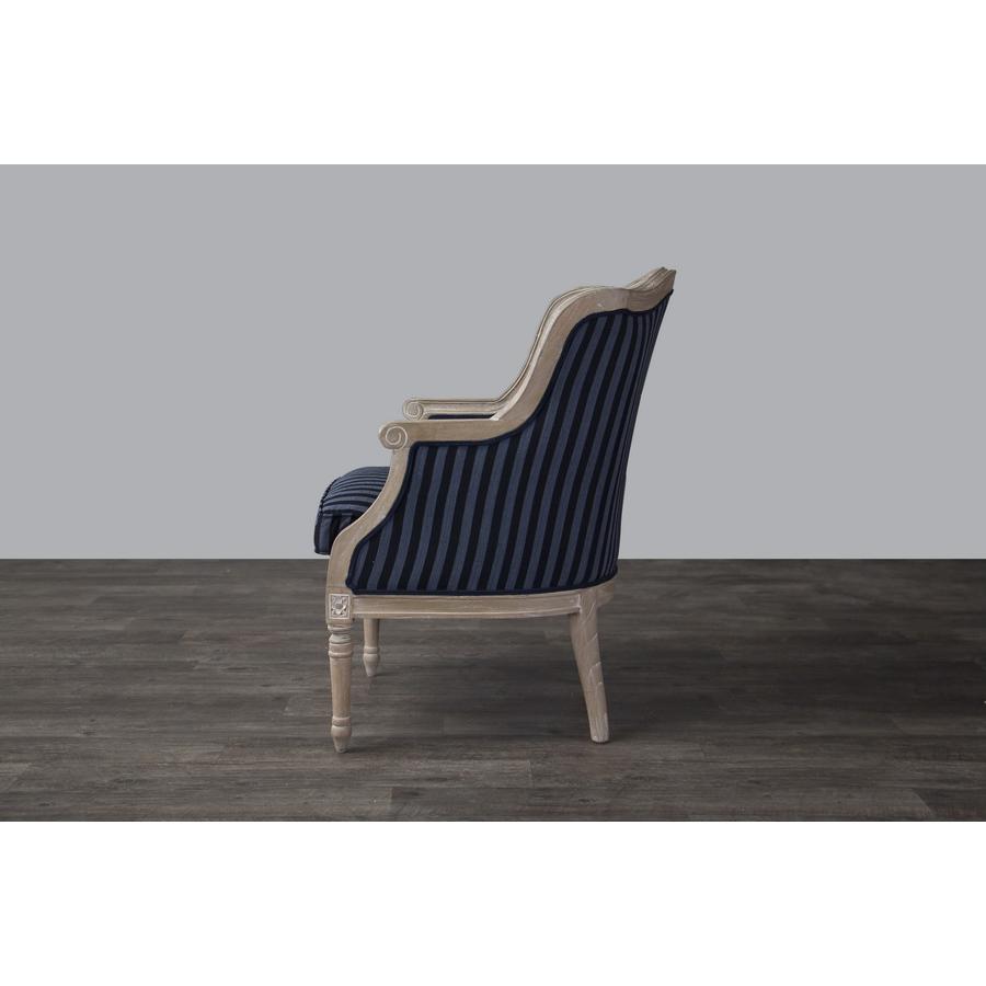 Charlemagne Traditional French Black and Grey Striped Accent Chair Black/Grey Stripes. Picture 4