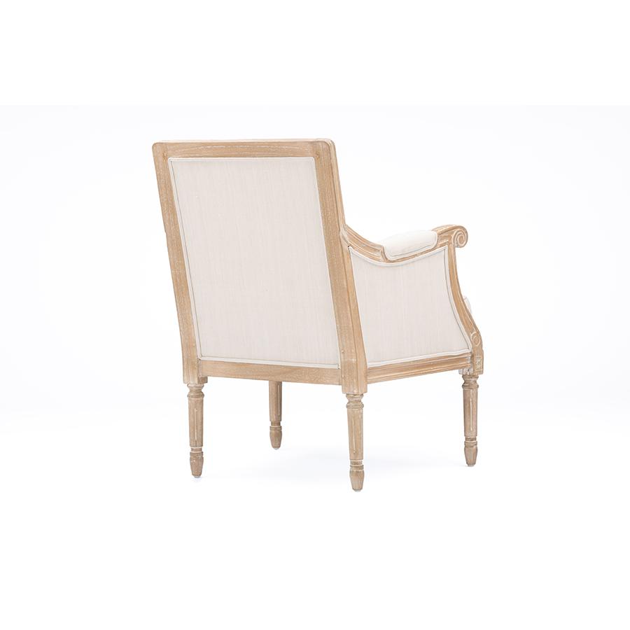 Chavanon Wood & Light Beige Linen Traditional French Accent Chair Light Beige/Natural. Picture 4