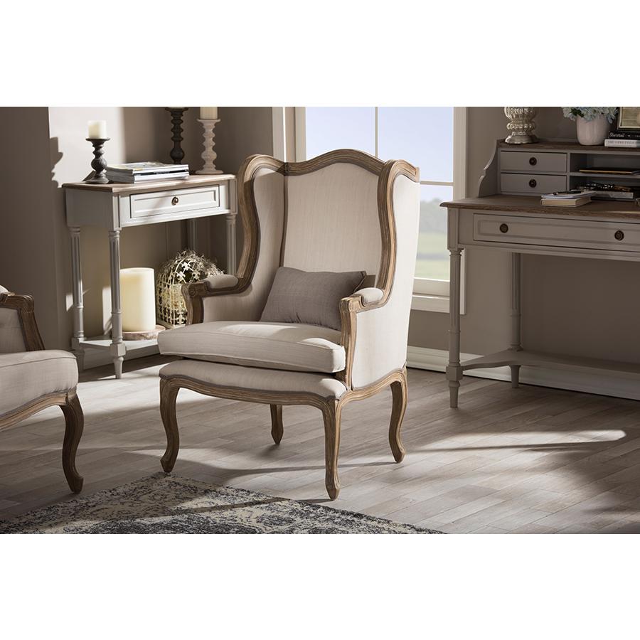 White Wash Distressed Two-tone Beige Upholstered Armchair. Picture 4