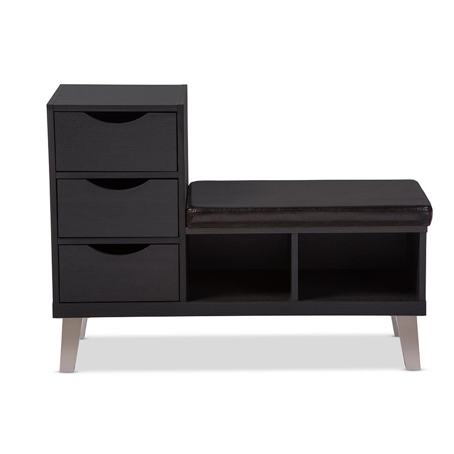 Wood 3-drawer Shoe Storage Padded Leatherette Seating Bench. Picture 4