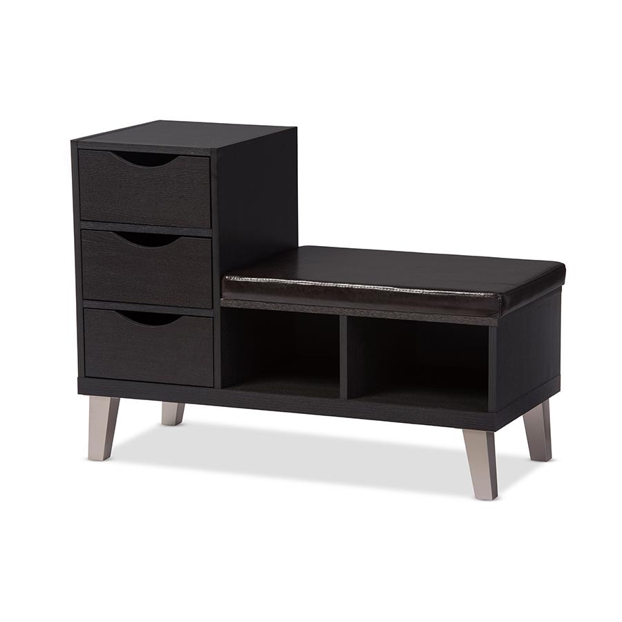 3-drawer Shoe Storage Padded Leatherette Seating Bench with Two Open Shelves. Picture 2