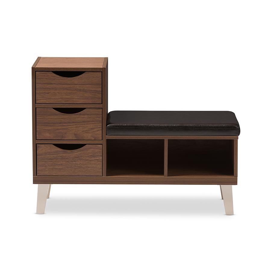 3-Drawer Shoe Storage Padded Leatherette Seating Bench with Two Open Shelves. Picture 2