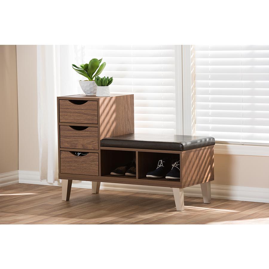 3-Drawer Shoe Storage Padded Leatherette Seating Bench with Two Open Shelves. Picture 5