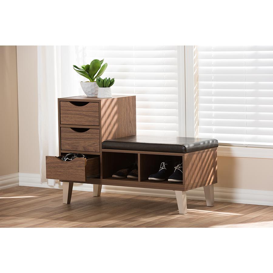 3-Drawer Shoe Storage Padded Leatherette Seating Bench with Two Open Shelves. Picture 6