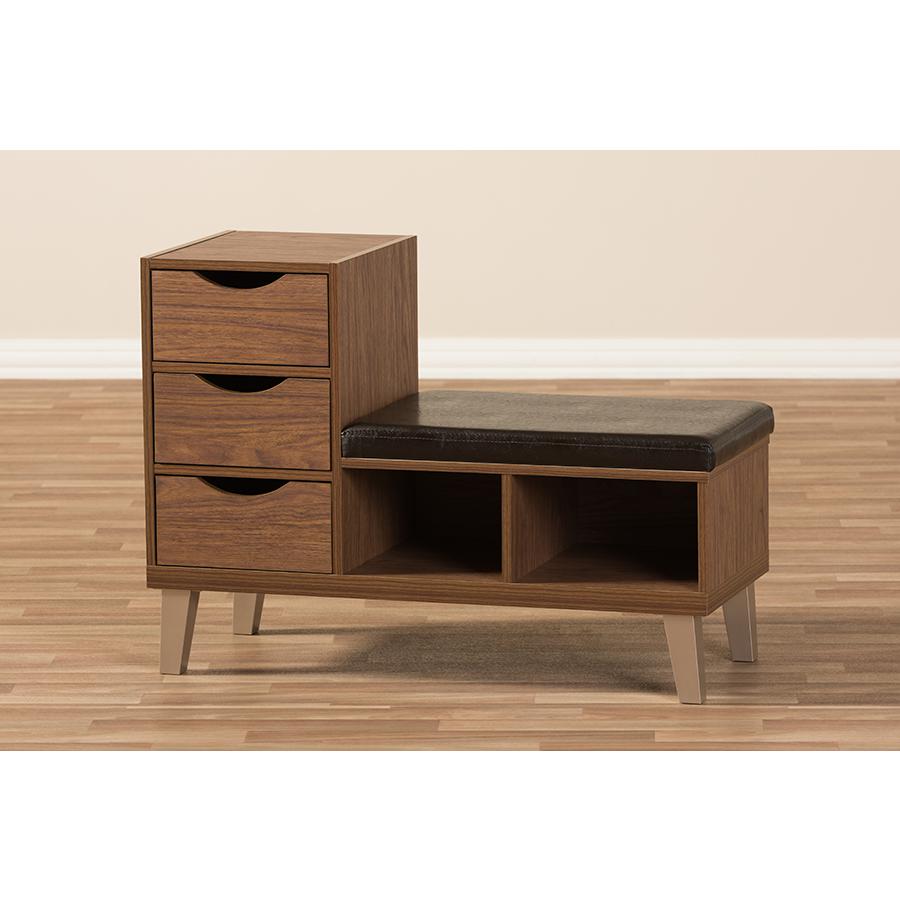 3-Drawer Shoe Storage Padded Leatherette Seating Bench with Two Open Shelves. Picture 7