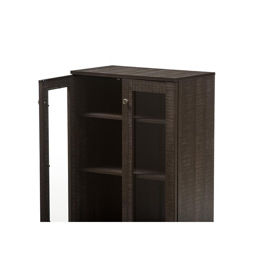 Mason Dark Brown Multipurpose Storage Cabinet Sideboard with Two Class Doors. Picture 4