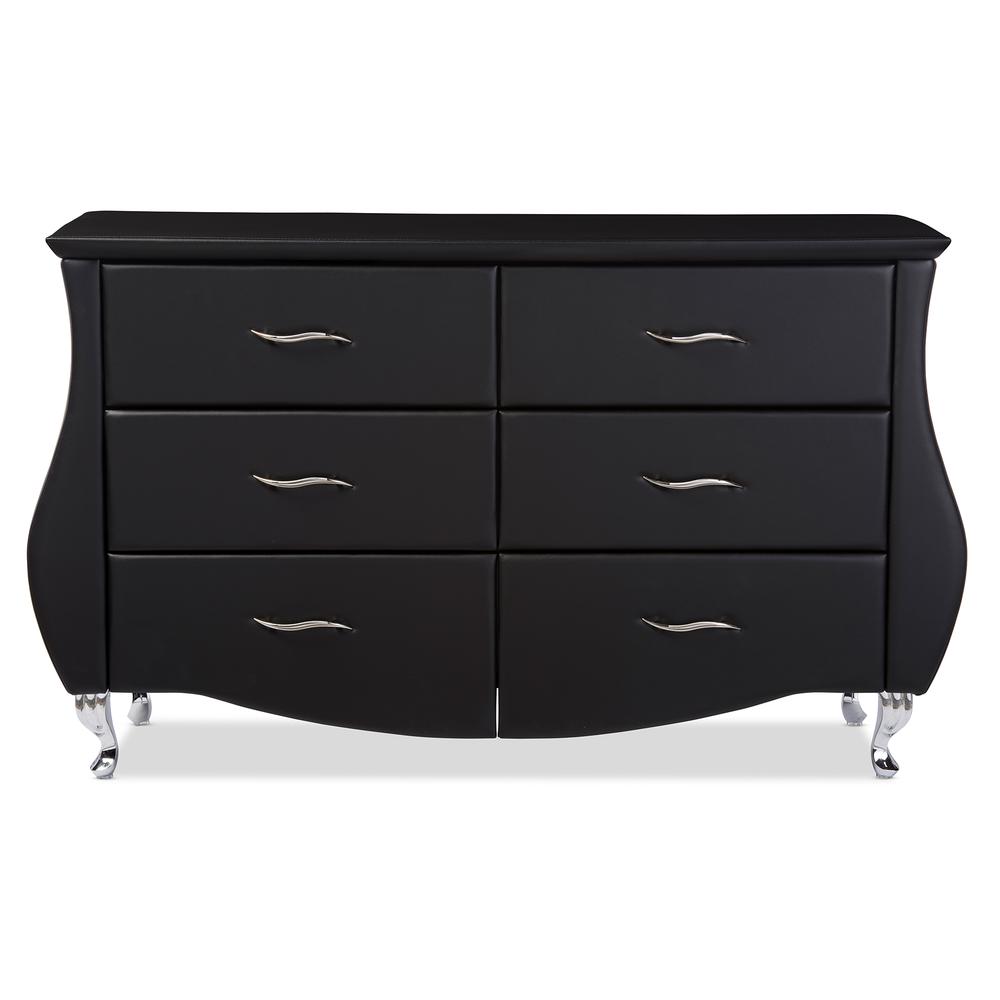 Enzo Modern and Contemporary Black Faux Leather 6-Drawer Dresser. Picture 4