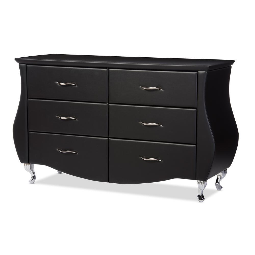 Enzo Modern and Contemporary Black Faux Leather 6-Drawer Dresser. Picture 1