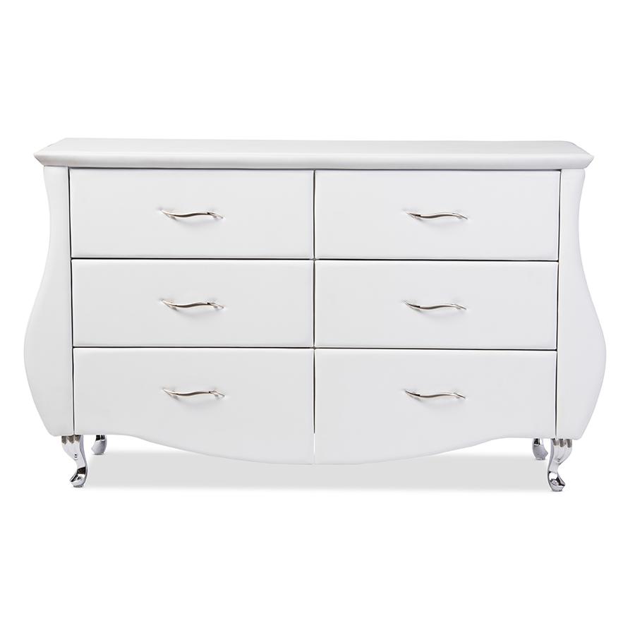 Enzo Modern and Contemporary White Faux Leather 6-Drawer Dresser. Picture 4