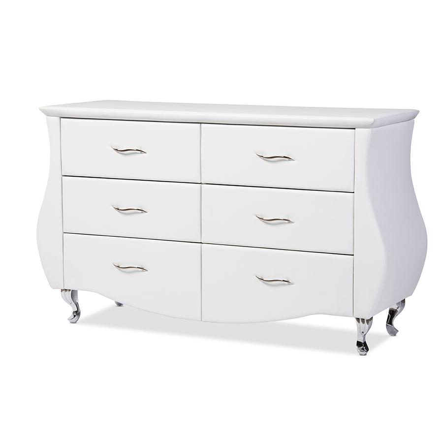 Enzo Modern and Contemporary White Faux Leather 6-Drawer Dresser. Picture 1