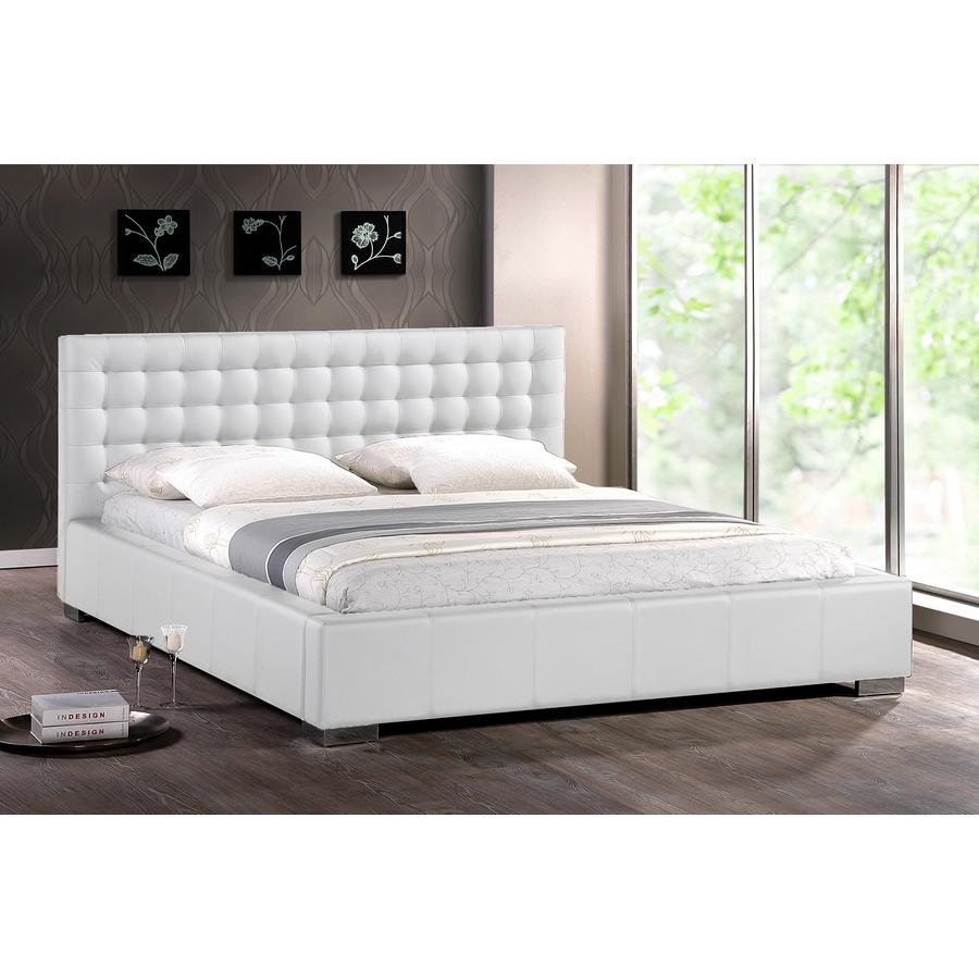 White Bed with Upholstered Headboard (Queen Size). Picture 1