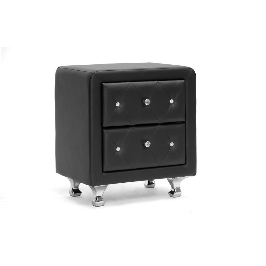 Crystal Tufted Black Upholstered Nightstand. Picture 1