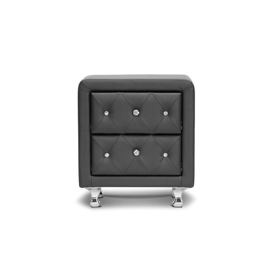 Crystal Tufted Black Upholstered Nightstand. Picture 2