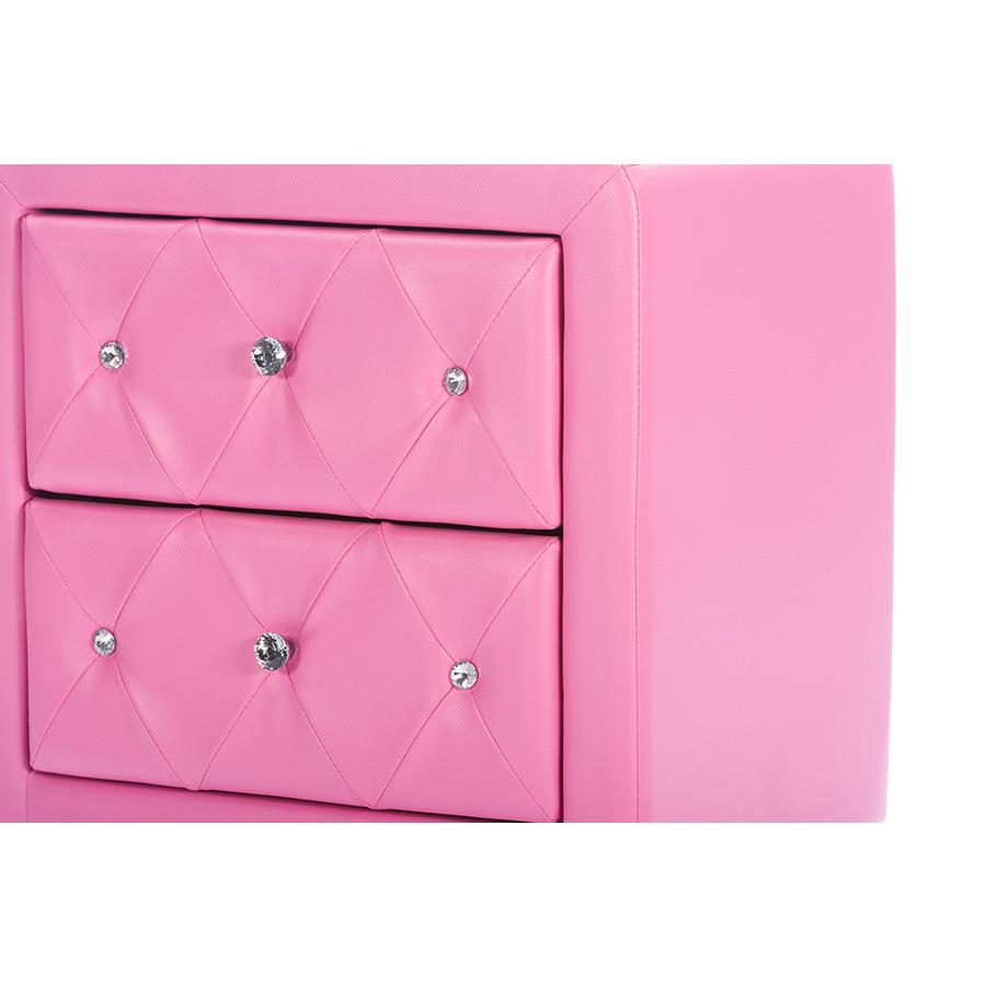 Stella Crystal Tufted Pink Leather Modern Nightstand. Picture 3